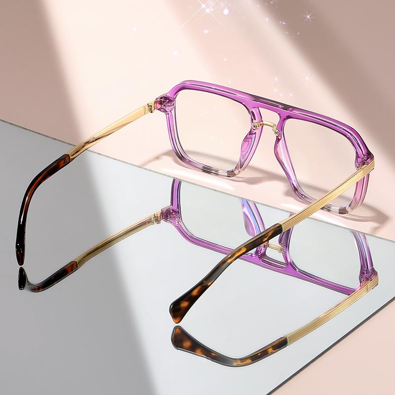 Double-beam flat-top anti-blue light Eyeglasses with metal temple versatile for daily wear and decorative flat light Eyeglasses