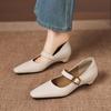 Krazing Pot Microfiber Square Toe Thick Med Heels Spring Summer Shoes Big Size 43 Metal Buckle Beauty Women Shallow Pumps