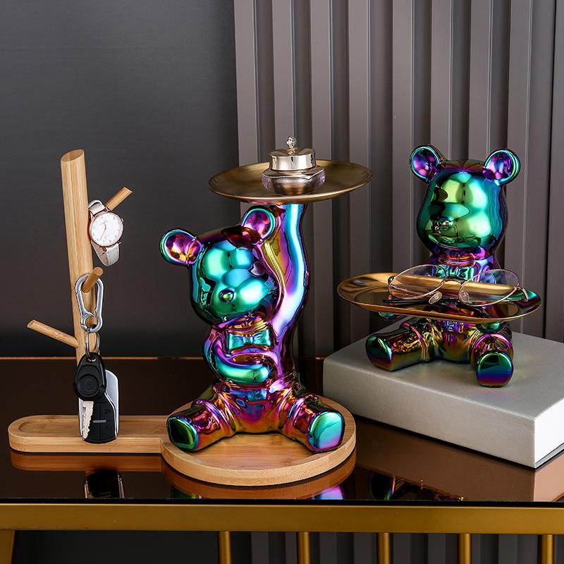 Ceramic Colorful Plating Bear Storage Box Home Living New Room Desktop Storage Tray Decorative Statue Money Box Ornaments