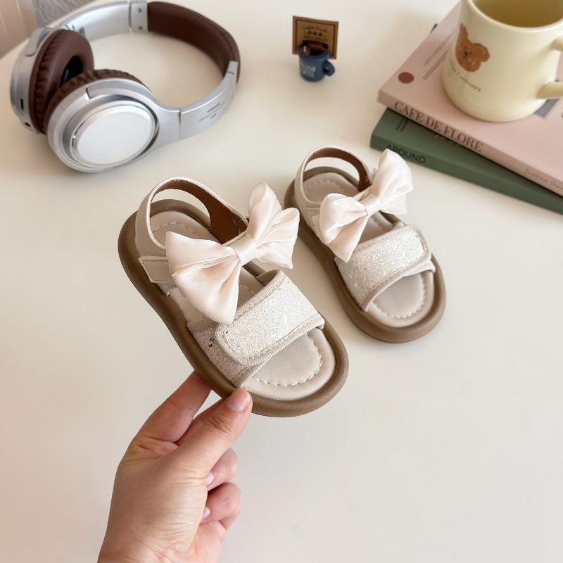 Girls Bow Glitter Adjustable Strap Open Toe Casual Sandals 21 бежевый