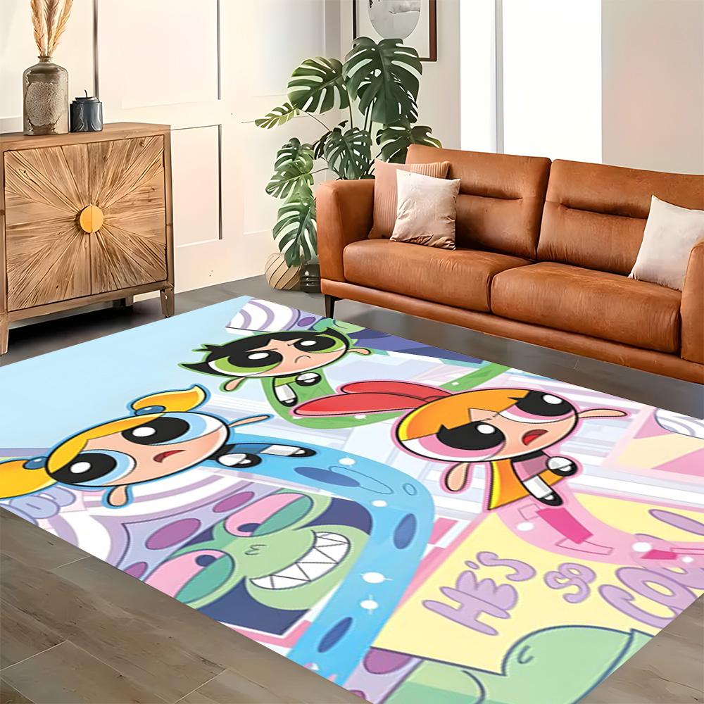 Powerpuff Girls Bubbles' Flight rug for living rooms, bedrooms, home décor, and as gifts.
