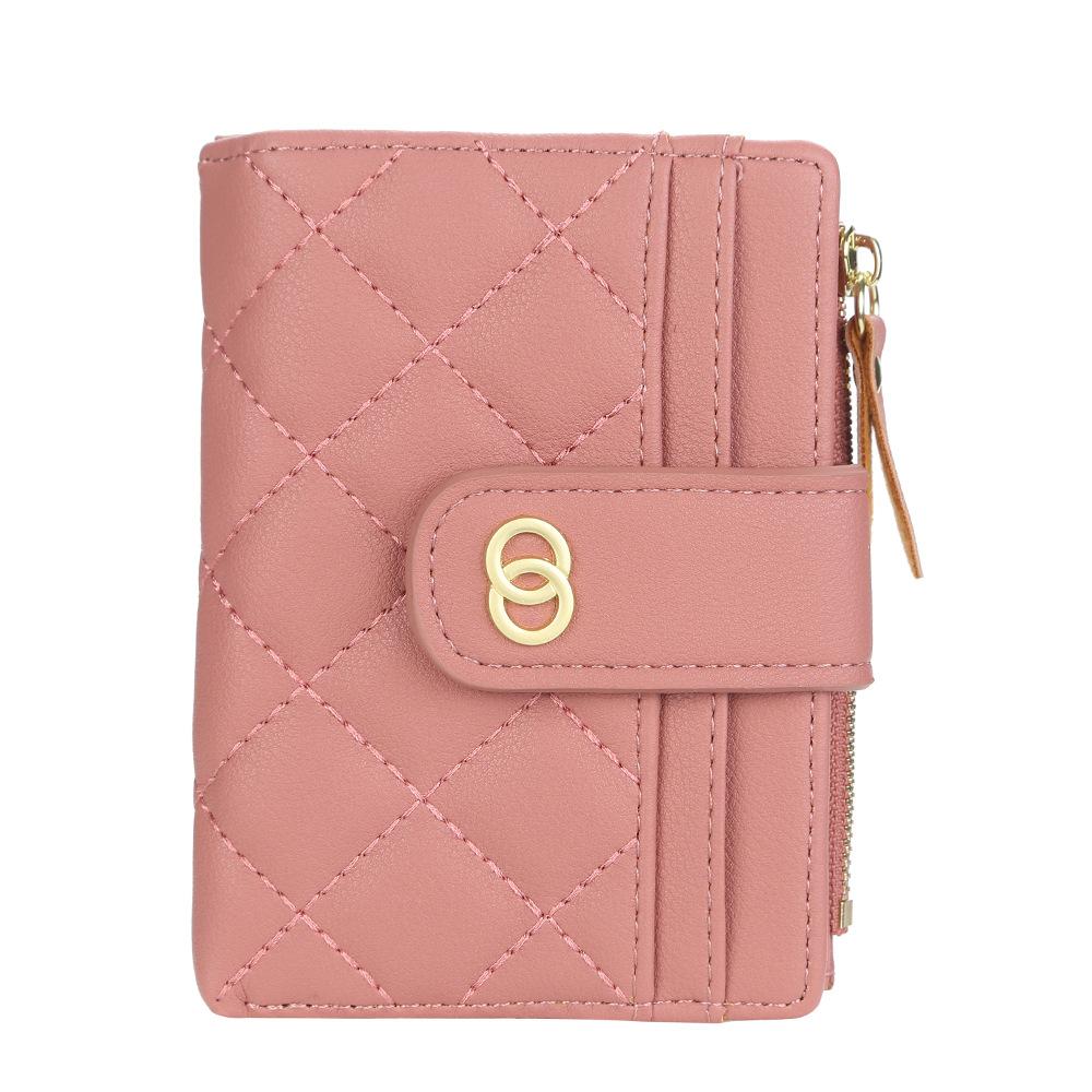 

Baellerry Женский кошелек из искусственной кожи в корейском стиле с застежкой-кнопкой, вертикальный сгибатель для нескольких карт, короткий кошелек с застежкой-молнией и держателем для карт темно-розовый