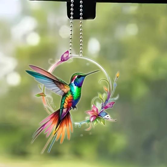 Cute Birds Pendant Car Rearview Mirror Charm Acrylic 2D Purse Backpack Bag Keychain Car Interior Decoration