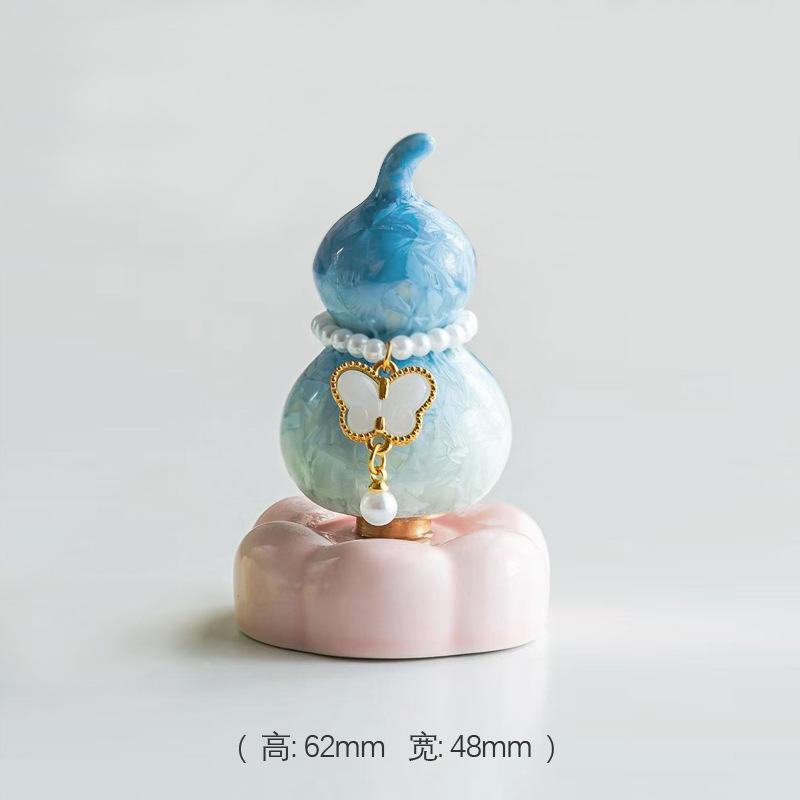 Crystal Glaze Gourd Rotating Music Ornament Pure Ceramic Base Mini Gourd Desktop Ornament Car Ornament