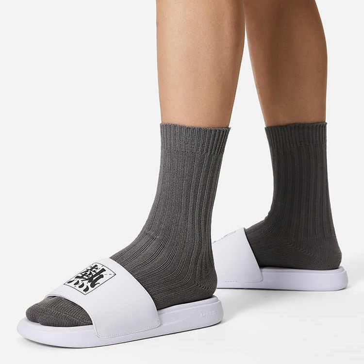 Li Ning LN Slipper Slip Resistant Abrasion Resistant Slide Slippers Men's White Black AGAU007-2