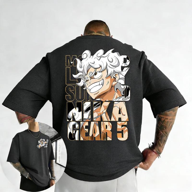 2026 ONE PIECE Mens Summer Cotton Tshirt New Gear 5 Luffy Anime Printed Street Trendy Loose Casual Y2K Parent Child Top