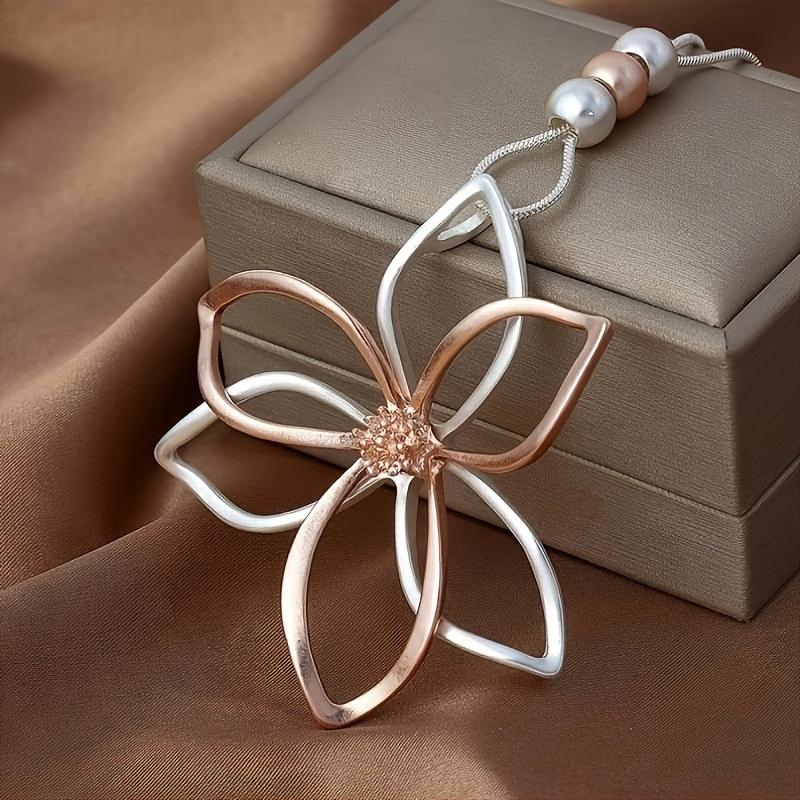 Women s Long 3D Floral Hollow Butterfly Beaded Collarbone Necklace