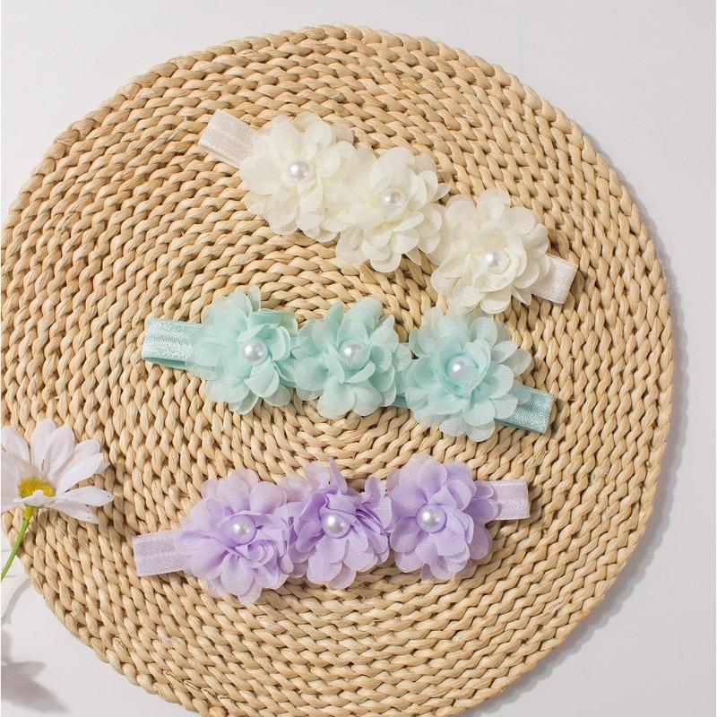 New baby elastic headband, cute chiffon bead flower children's jewelry, four seasons thin baby hair accessories
