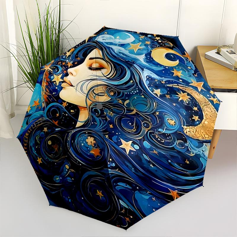 

1pc Starry Night Sky Automatic Opening Folding Umbrella with Moon and Stars Design, Perfect for Fans, Travelers, Daily Use, and Festive Gifts!R03