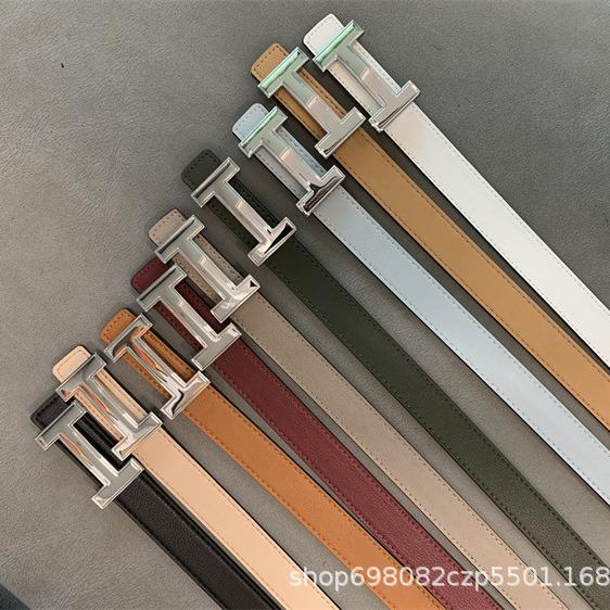 Women's Thin Leather Waist Belt - Simple Korean Style with Gold H Buckle In Candy Colors