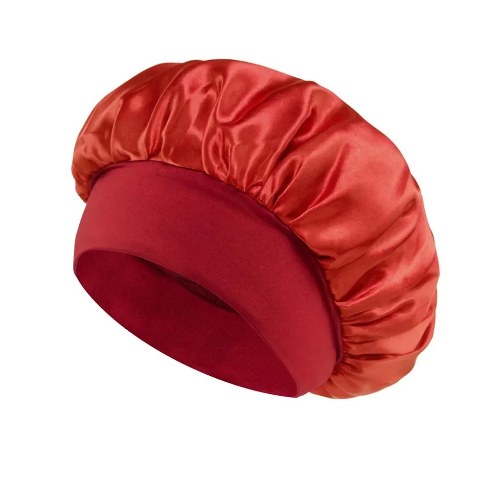 Satin Bonnets Night Sleeping Cap Large Elastic Wide Soft Band Colorful Silk Hat for Curly Hair Care Beauty Makeup for Women