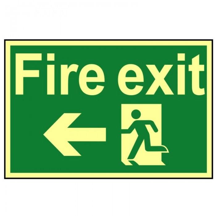 Scan Fire Exit Running Man Arrow Left - Photoluminescent 300 X 200mm