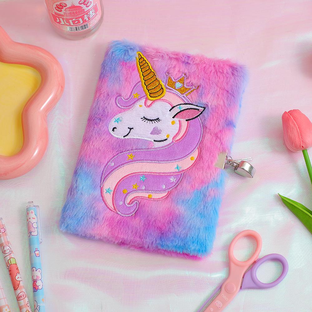

Unicorn Plush Lock Diary for Kids - Girl s Notebook & Student Planner Gift