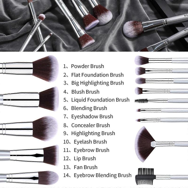 Makeup Brushes Premium Synthetic Foundation Powder Concealers Eye Shadows Makeup 14 Pcs Brush SetSilver Purple with case