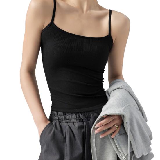 

Женский облегающий жилет без рукавов, облегающий топ, однотонный, ребристый, эластичный, майка, повседневная одежда M чёрный
