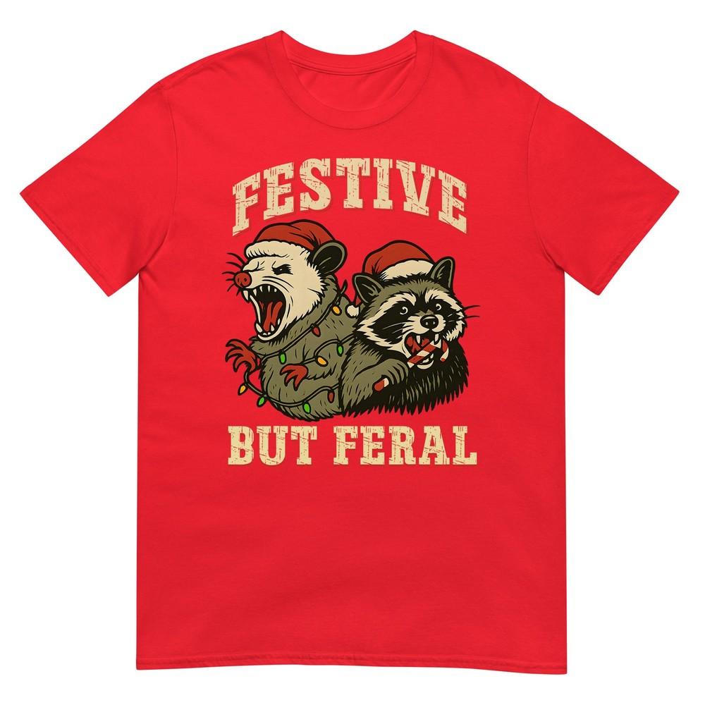 Funny Feral Christmas Raccoon And Possum Festive Xmas Animal TShirt S