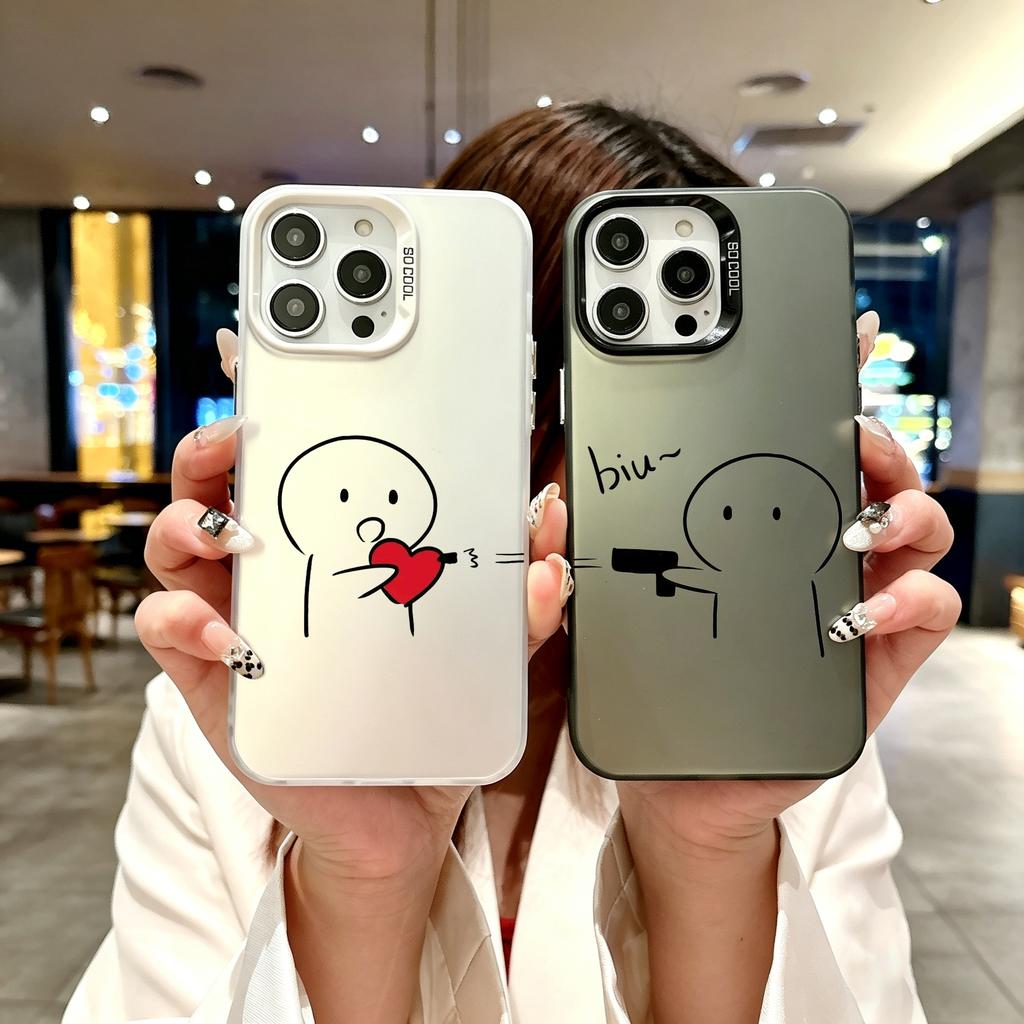 Color Phone Case For iPhone 17 16E 16 11 15 14 Pro MAX 12 13 MINI 7 8 Plus XR SE Silver IMD Cover Cute Middle Finger Couple