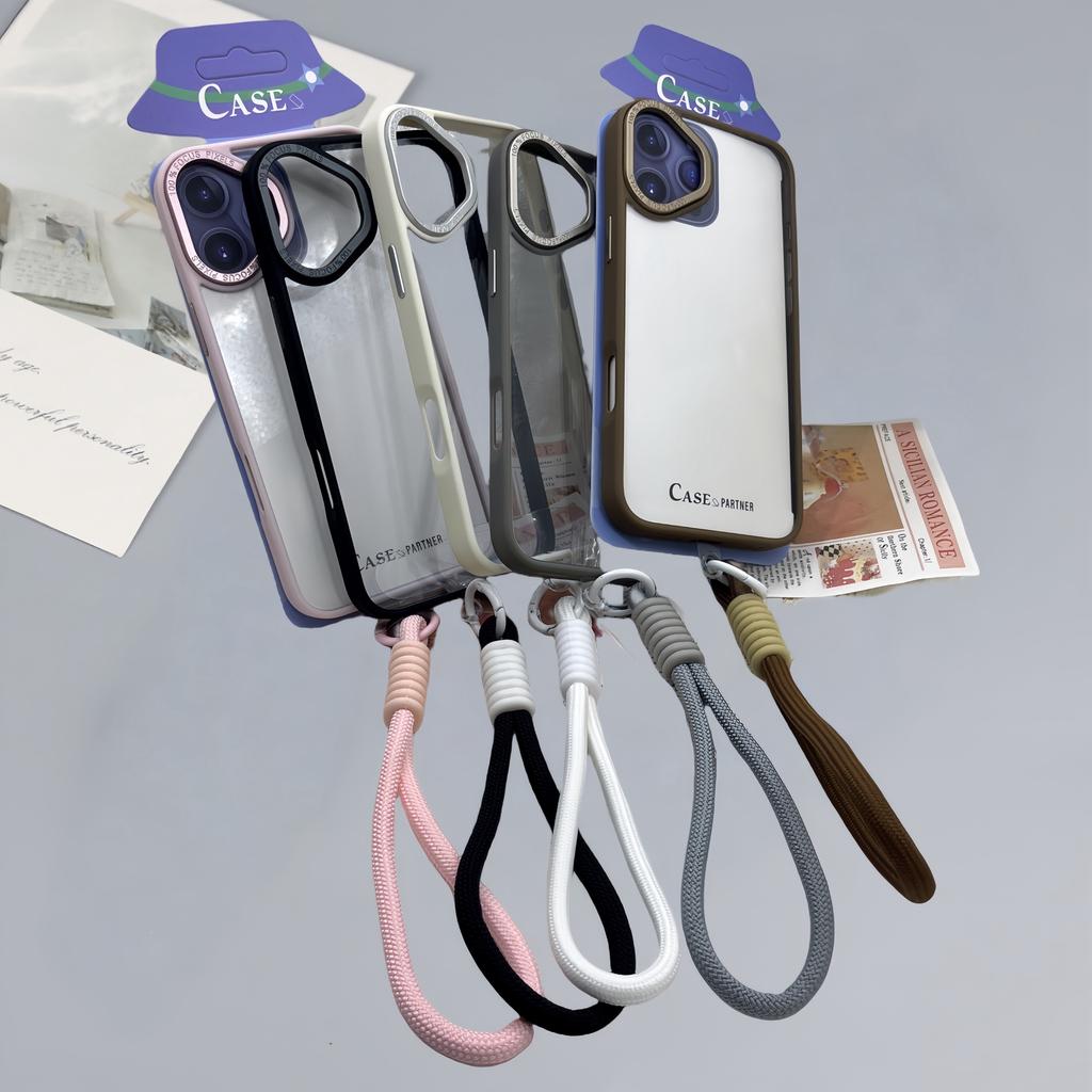 For iPhone 16 Plus Case Skin-Touch TPU+PC Clear Phone Back Cover with Wrist Strap