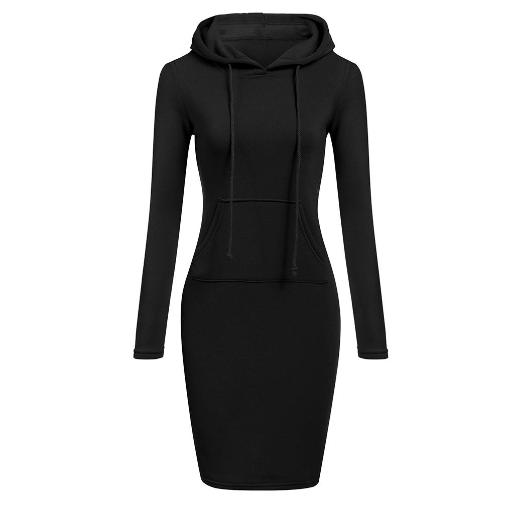 Women Casual Dress Long Sleeve Hooded Jumper Pockets Sweater Tops