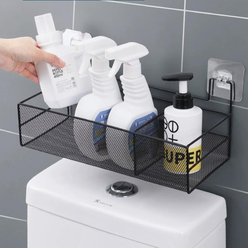 Wall-Mounted Bathroom Shelf Punch-Free Shower Shampoo Shelf Toilet Accessories Storage Shelf Kitchen Condiment Storage Basket