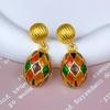 Pinkdudu Vintage Silver Needle Oval Enamel Colored Glazed Drop Earrings Luxurious Classical Court Style Dangle earrings for Women PD2136