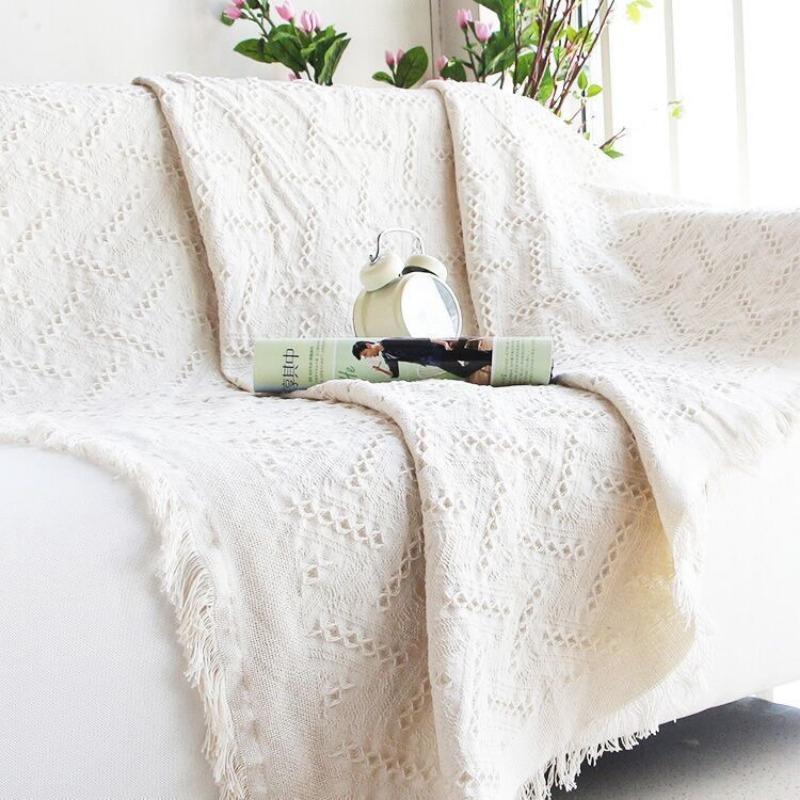 Solid Color Cotton Thread Blanket Simple Cushion Ins Wind Sofa Cover Double-Sided Available Four Seasons Fashion Lunch Blanket