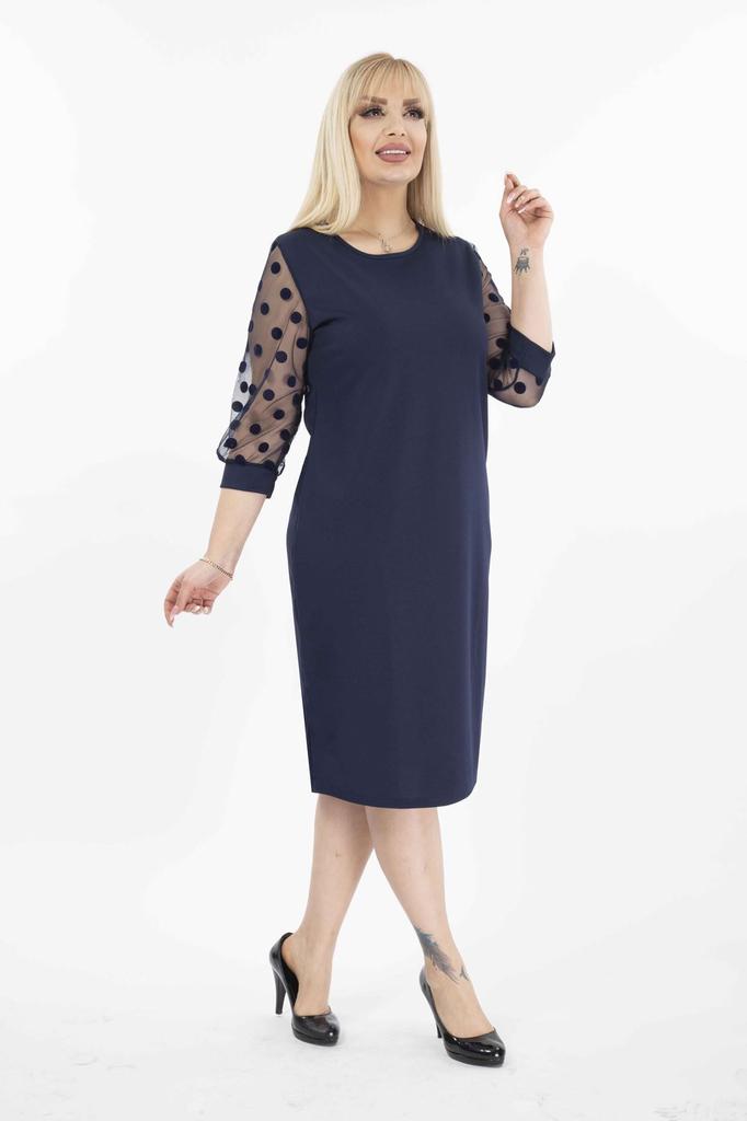 Women's Big Size Dress Polka Dot Flocked Sleeve Plus Size Dress 9B-2141