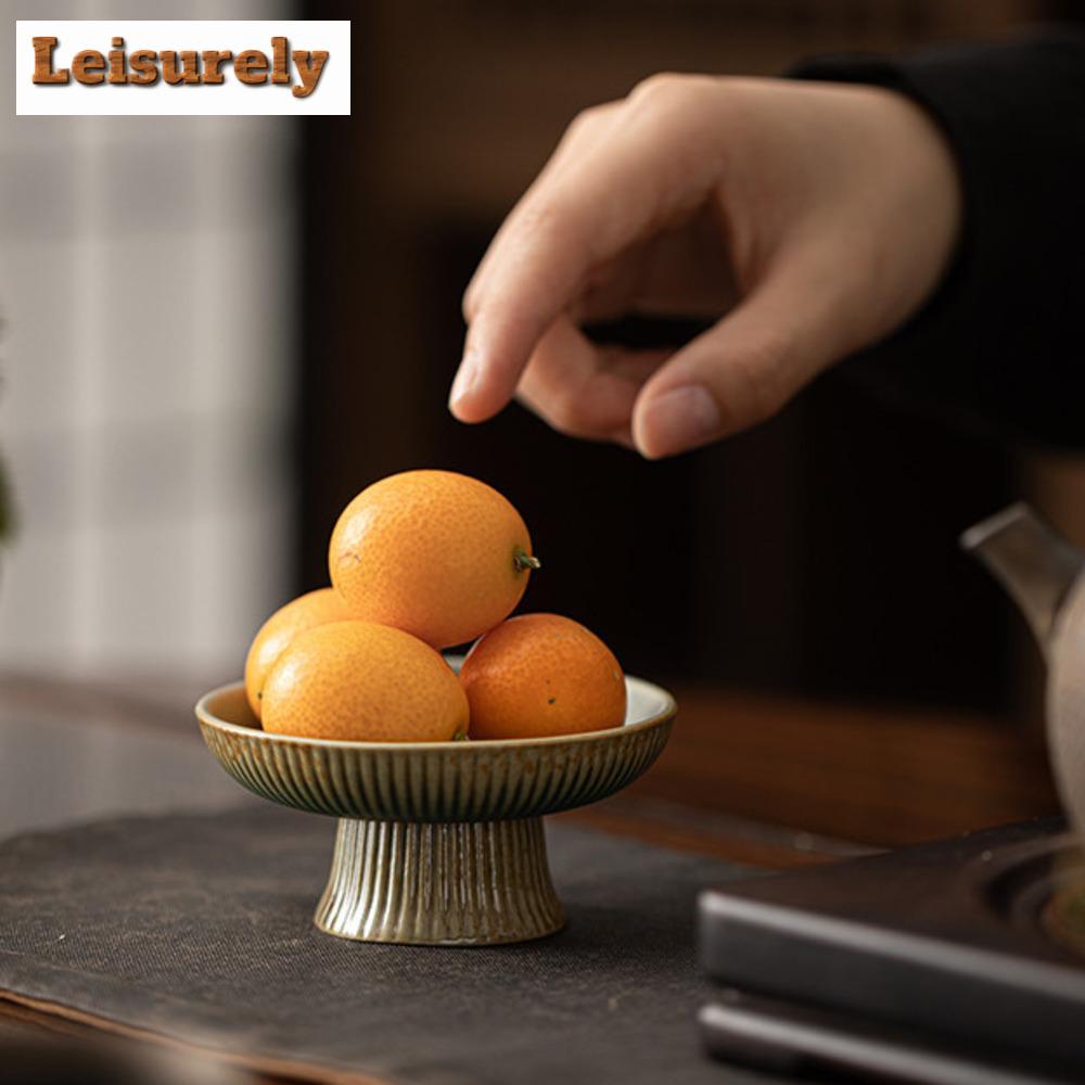 Retro Kiln Change Gilded Ceramic Fruit Dishes Elegant Mini Pastry Plate Fruit Plate Household Hospitality Dishes Tray Ornaments