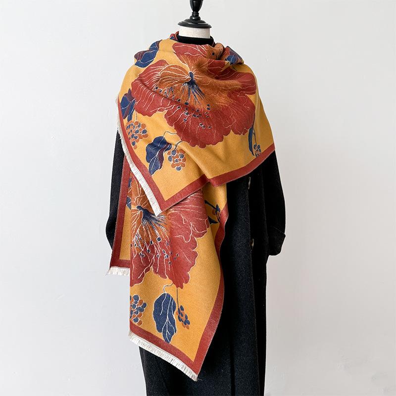 Girl Style Mori Contrasting Colors Double-Sided Imitation Cashmere Scarf Winter High-End Warm Shawl
