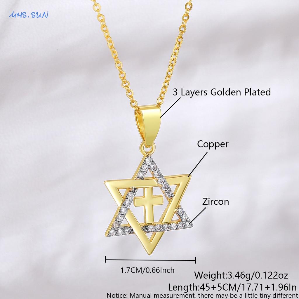 MHS.SUN Luxury Star of David Necklaces for Women Men Fashion Hollow Hexagonal Star Pendant Chain Necklace Judaica Jewish Jewelry