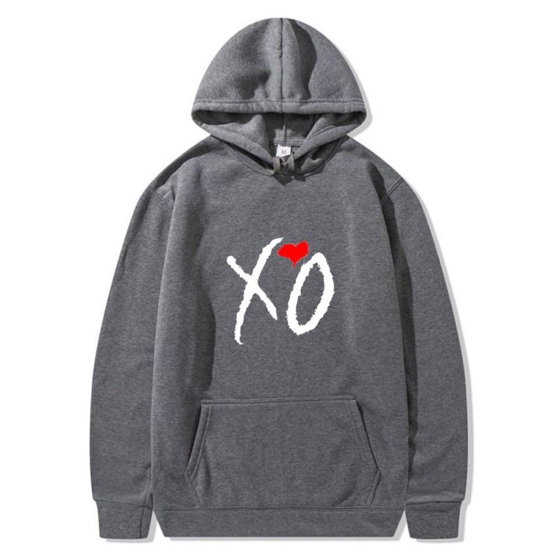 Mens Oversized Hooded Sweatshirt With XO Letter Print Loose Fit Streetwear Casual Top