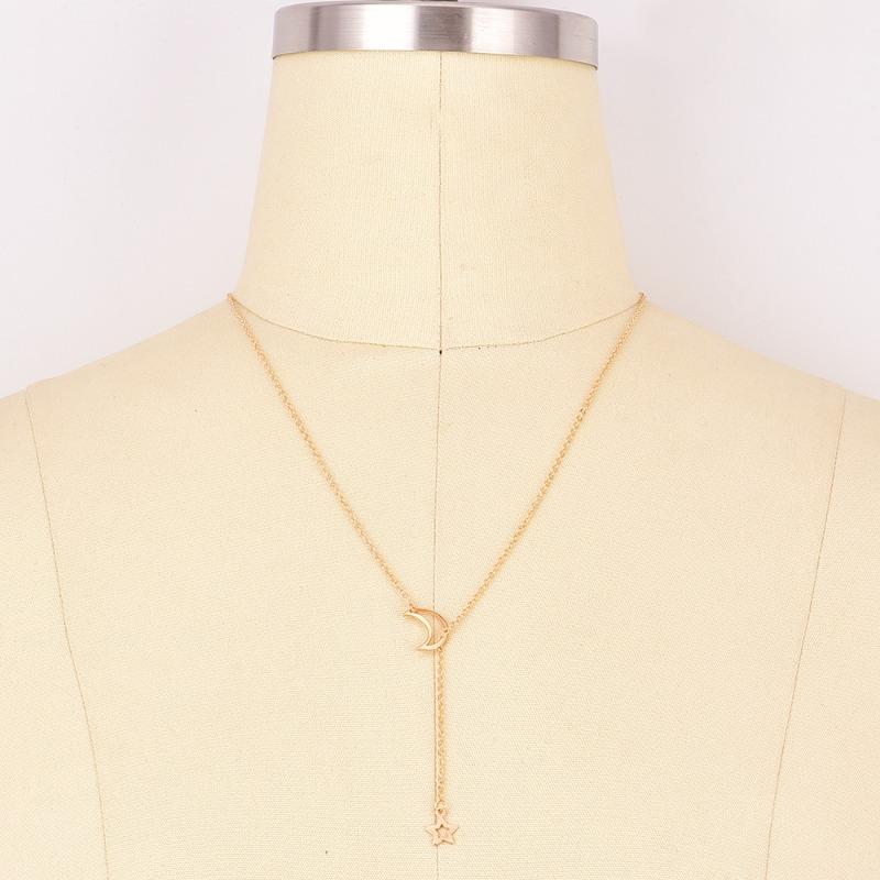 Trendy Moon Star Pendant Choker Necklace Simple Gold Color Alloy Charm Chain Collares Necklace for Women Party Jewelry Gift