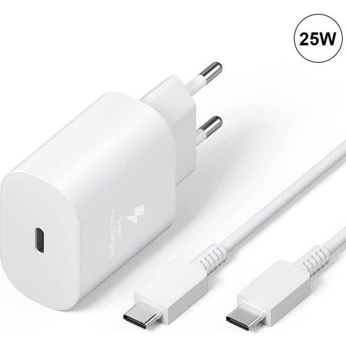 25W Fast Charger Pack - E.F.CONNECTION - USB-C Cable - for Samsung A14 A15 A16 A17 A36 A54 A56 S23 S24 S25- White