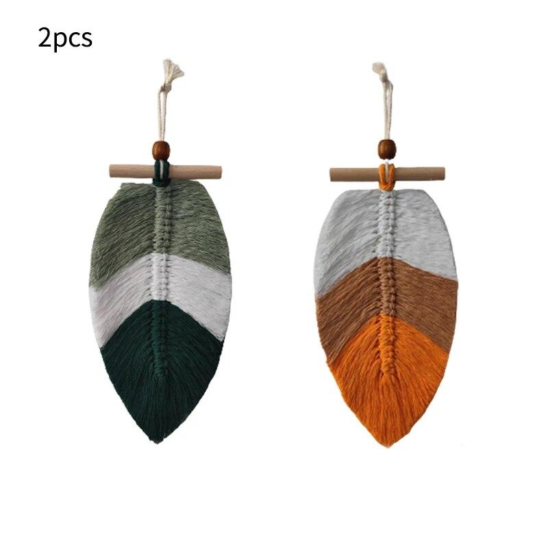 Bohemian Style Woven Leaves Hanging Wall Hanging Tapestry Set of 2 Home Decoration Cotton Thread Decorative Crafts Hangings