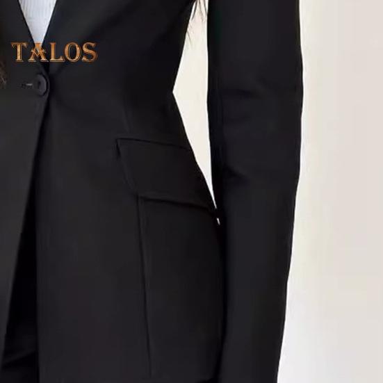 Costum de femeie haină rever cu mânecă lungă cu un singur buton jachetă de costum de culoare solidă buzunare cu clapetă stil urban ocazional îmbrăcăminte de afaceri