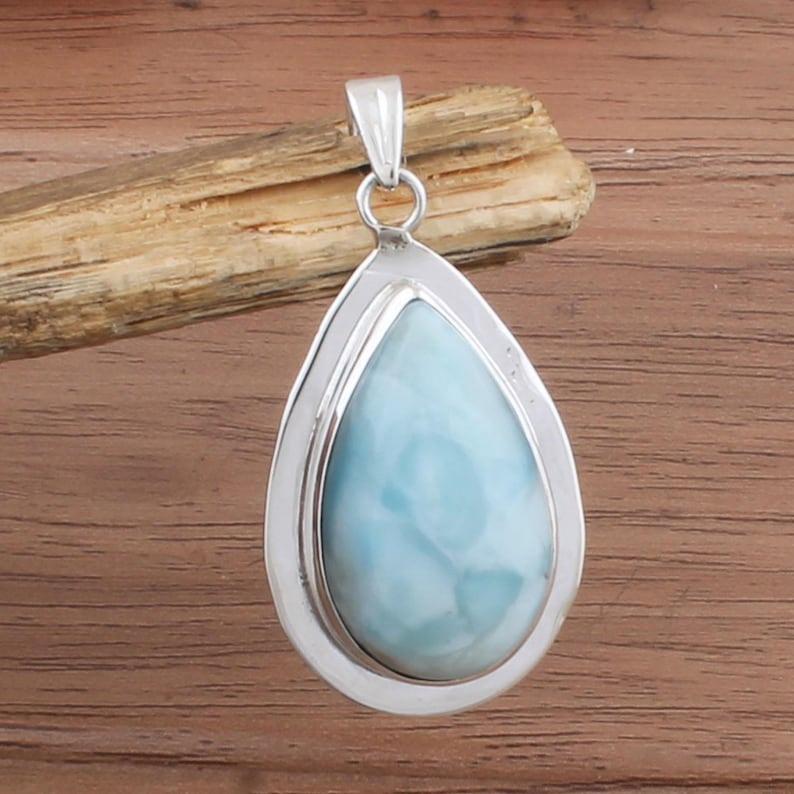 Natural Larimar Solid 925 Sterling Silver Pendant Handmade Jewelry Bezel Pendant Healing Pendant