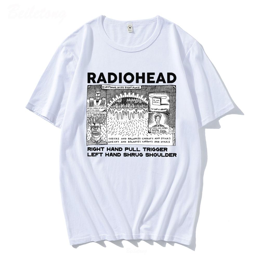 Koszulka Radiohead Męska Zabawne Nadruki Retro Luźne Oddychające Top 100% Bawełna Unisex Koszulki Zespół Rocka Indie Muzyczne Koszulki Męskie Top