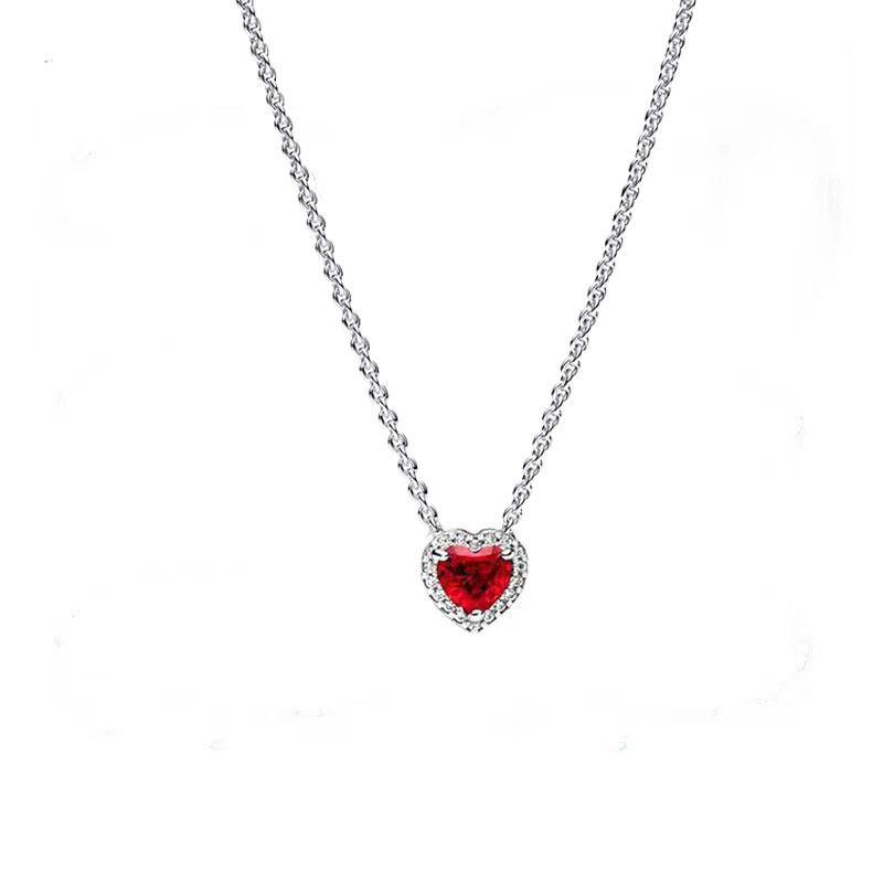 New 925 Silver Charm Sparkling Red Heart Halo Bead Fit Red Heart Necklace For Women G Ift Fine Jewelry Diy