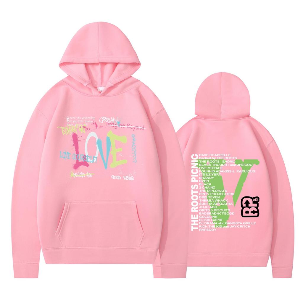 Vlone Letter Autumn/Winter Fleece Hip Hop Hoodie - Unisex, Loose Fit with Big V Back Design