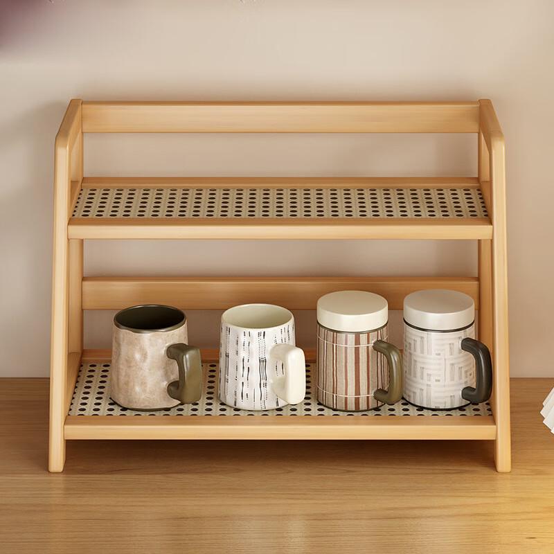 

Кремовий 2-ярусний ротанговий настільний стелаж для зберігання