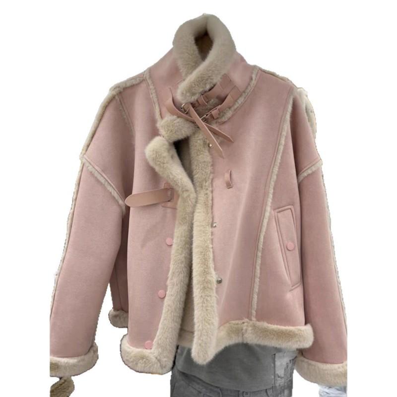 Womens Winter Warm Faux Fur Collar Stand Puffer Coat Thick Cotton Jacket Loose Fit Casual Parka