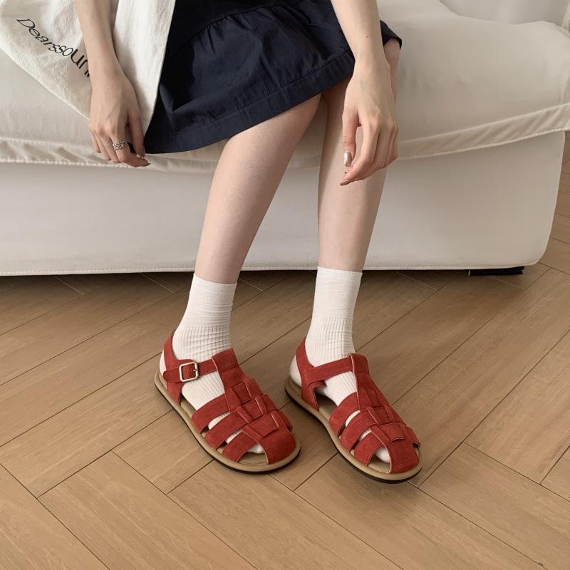 

IPPEUM Women Gladiator Sandals Flats Shoes 2025 New Summer Red Yellow Ankle Buckle Sandalias De Mujer 240