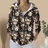 Women's Fashion Casual Sweater Button-Up Print Cardigan  Hooded Jacket