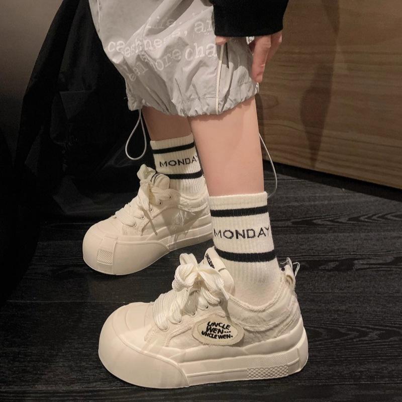 "Ziyan" Cloud Shoes~ Spring New Thick-soled Round Head Niche Design Xiaoxiang Canvas Casual Board Shoes Women