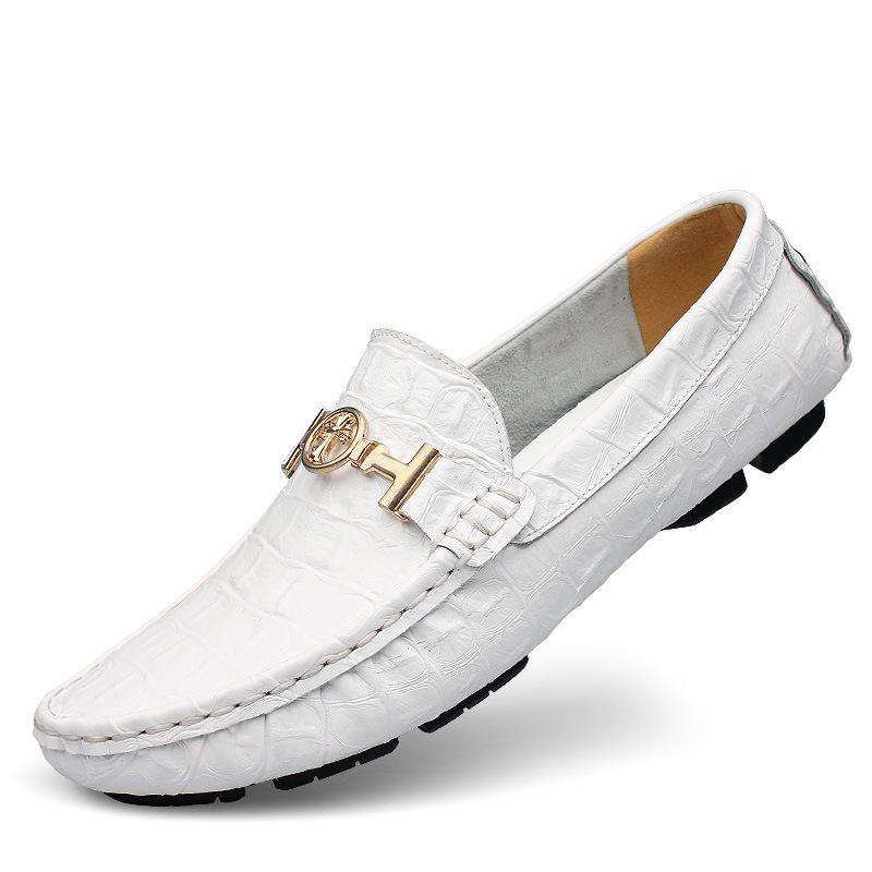 Mode Män Enfärgade Loafers Skor Plattklack Läder Singelskor Plus Size 36-50