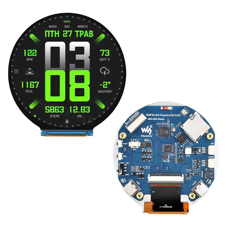 ESP32-S3 Dev Board with 2.8" Round LCD Touchscreen, Sensor, SD, and MP3 Audio