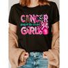 Boxing Gloves Bow, Breast Cancer Awareness Print T-Shirt, Short Sleeve Crew Neck Casual Top