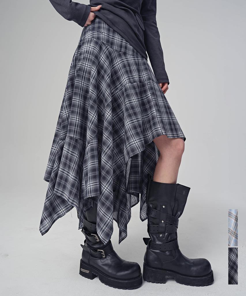 Urban Dress Lyra Asymmetrical Check Midi Skirt_2 Colors