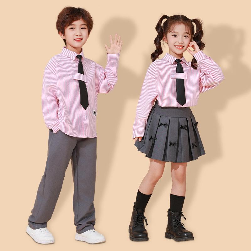 Kids' Academy-Style Striped Shirt & Dress Pants for Choir or Sports Meet