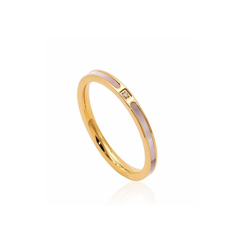 Elegant 18k Rose Gold Titanium Steel Ring for Women with Single Diamond White Shell Simple Tail Ring Jewelry